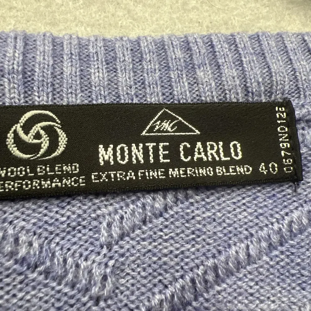 Monte Carlo V Neck Sweater Mens 40 Gray Wool Blend Chevron‎ Knit Pullover
